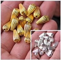 gold color plated 14x7mm teardrop hollow plicated metal brass loose beads lot for jewelry making diy crafts wholesale
