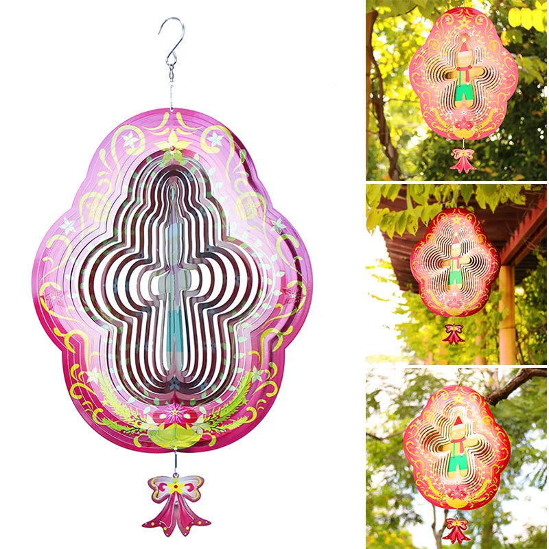 

Gingerbread Man Wind Chime Pendant 3D Stainless Steel Wind Spinner Creative Christmas Hanging Ornament for Home Garden KSI999