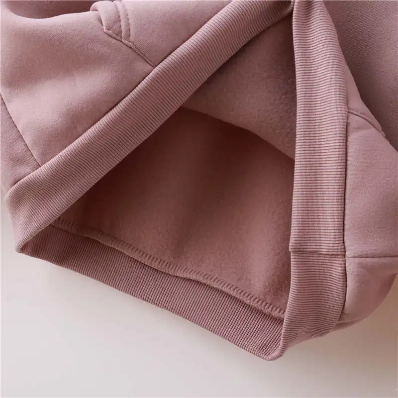 

Harajuku Fashion Corduroy Long Sleeves Letter Harajuku Print Girl Light pink Pullovers Tops O-Neck 2 Woman Hooded Sweatshirt