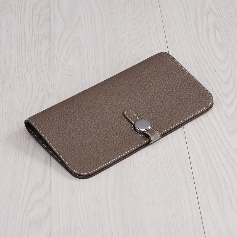 Dark gray Роскошный женский кошелек из натуральной кожи, модные дизайнерские кошельки, известный бренд, Дамский кошелек из воловьей кожи, сумки для денег, 11 цветов - Цвет: Dark gray