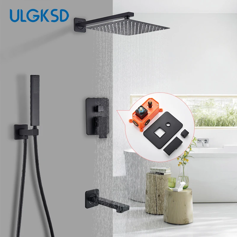 

Matte Black Concealed Shower Set Embedded Cartridge Shower Faucet Kit Rainfall Shower Head 2/3 Ways System Rotate Bath Mixer Tap