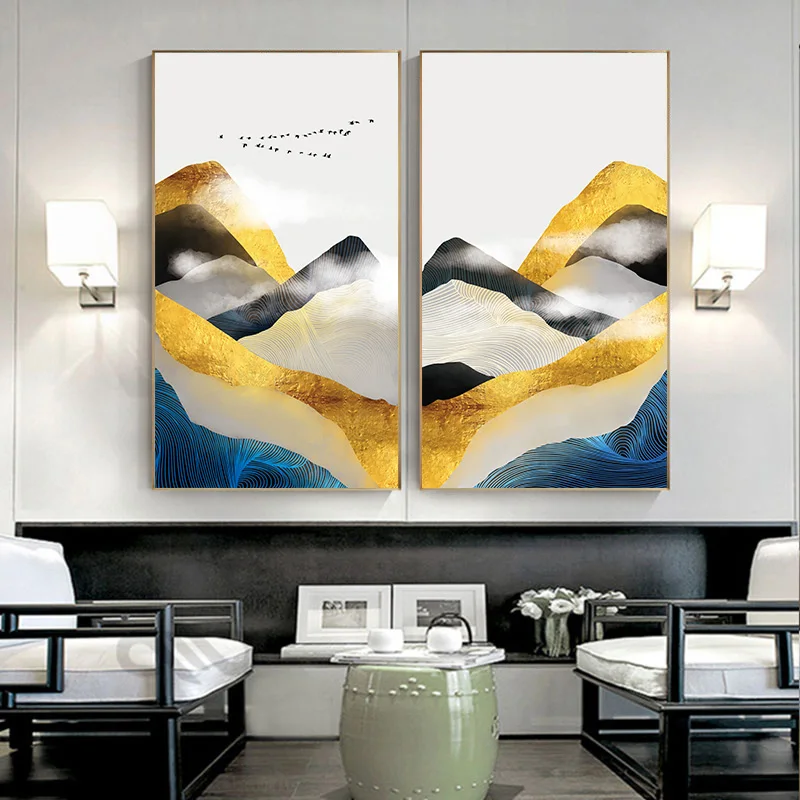 Золотой горный абстрактный холст Картина Пейзаж художественное оформление