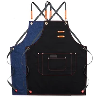 solid denim cafe shop cooking baking pocket coffee pinafore house cleaning bibs men canvas master apron for kitchen accessories