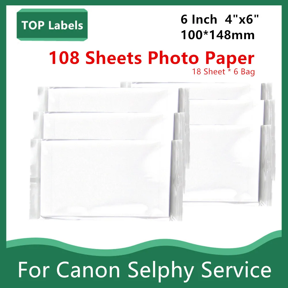 6 inch Compatible for Canon KP-108IN Color Photo Paper Set 4 x 6 For Selphy CP1300 CP1000 CP1200 CP910 CP900 Photo Printer