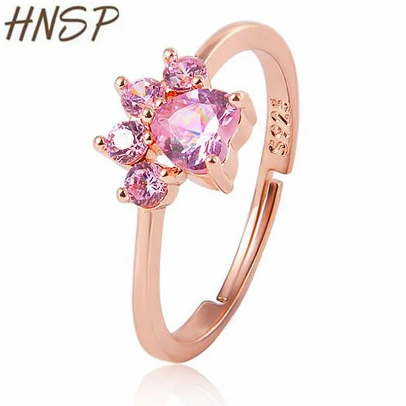 HNSP розовое золото розовый кристалл кошачья лапа регулируемое кольцо для женщин