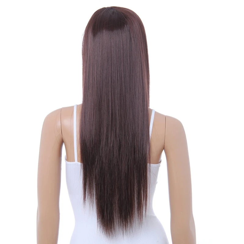 

Cute Brown Long Straight Wig Kanekalon DARK BROWN Full Wigs
