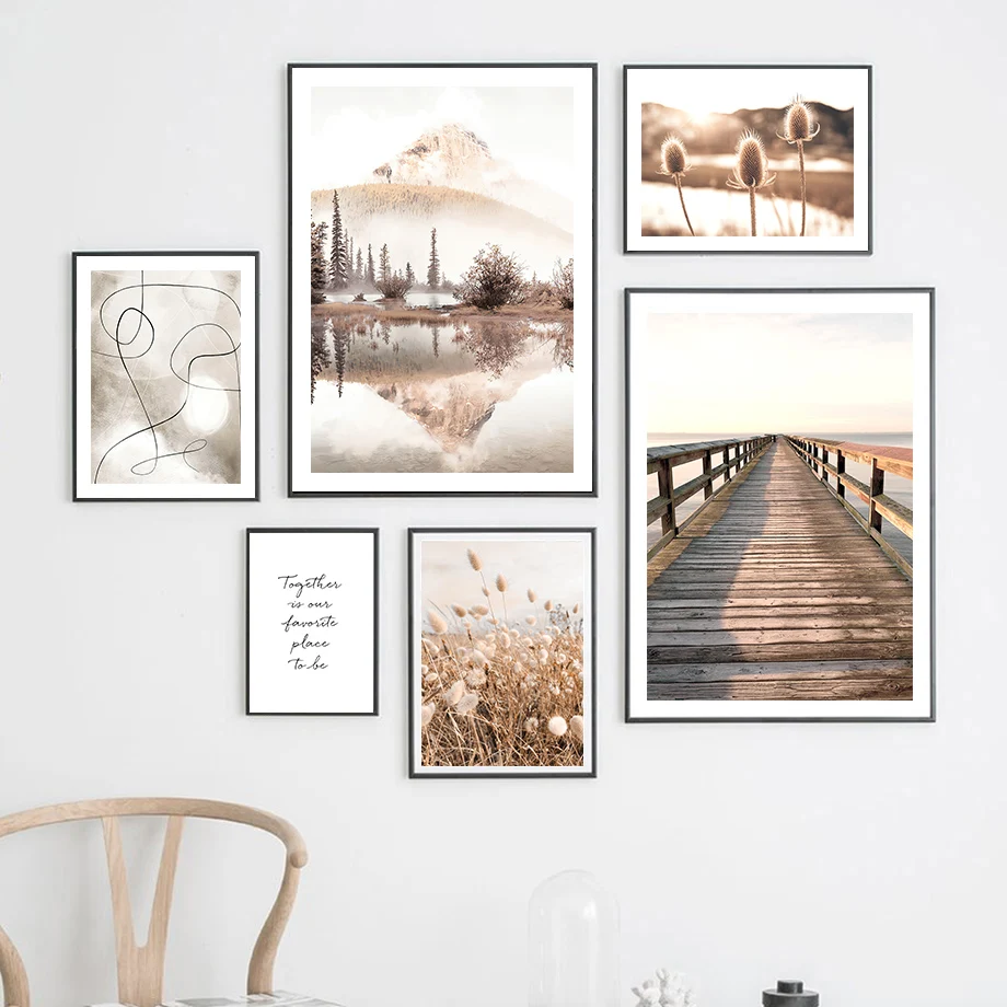 

Dandelion Grass Bridge Mountain Lake Line Wall Art Canvas Painting Nordic Posters And Prints Wall Pictures For Living Room Decor