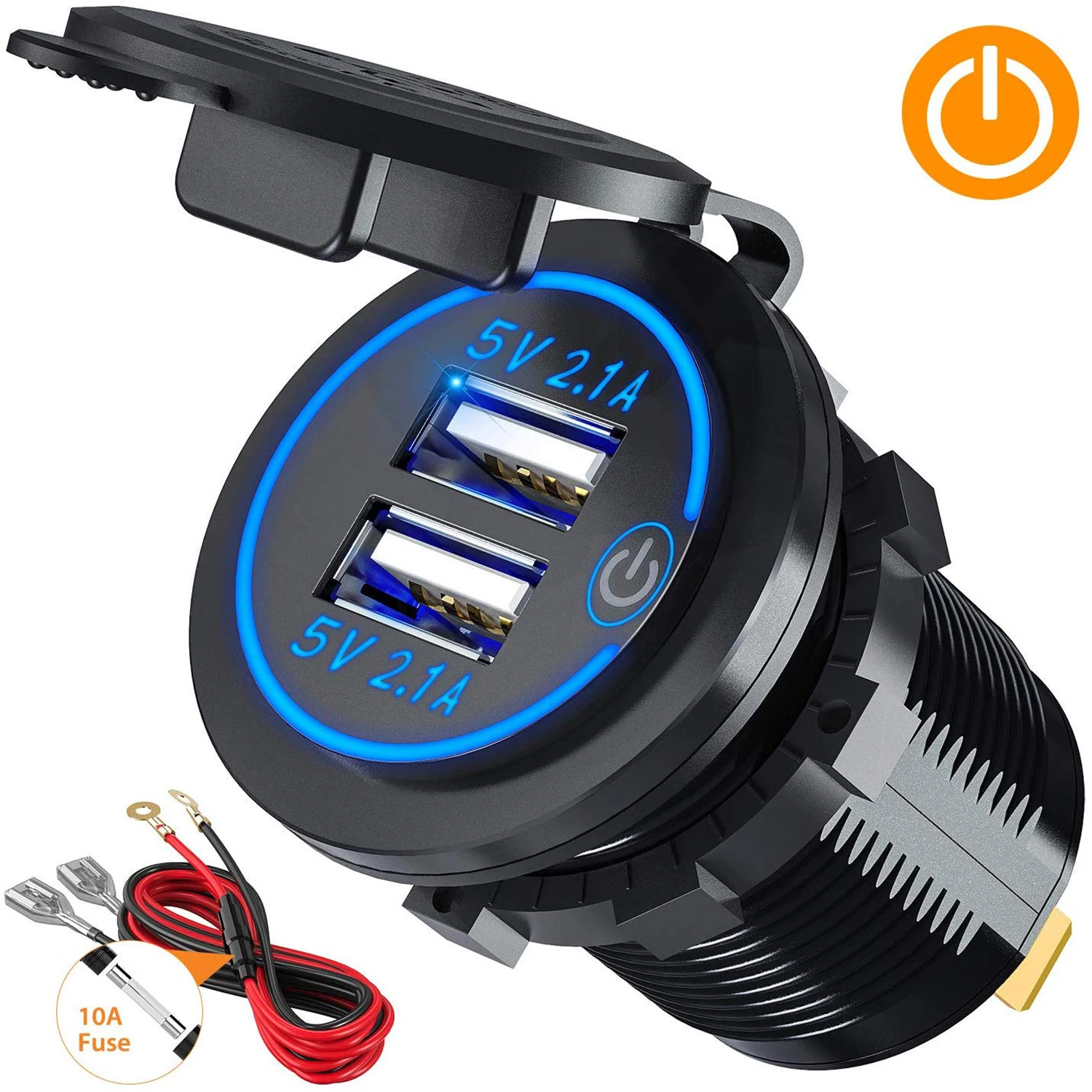 12v usb outlet waterproof charger socket usb charging port for car marine golf 3 1a 4 2a qc3 0 with blue led voltmeter free global shipping