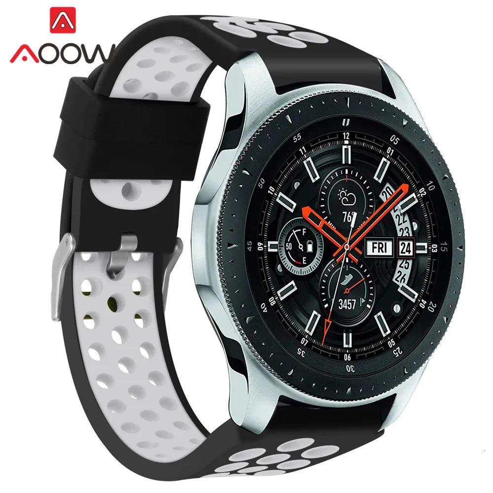22 мм силиконовый ремешок для часов samsung Galaxy Watch 46 мм версия отверстия резиновый сменный Браслет ремешок для SM-R800 серебристый