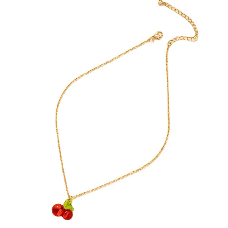 

Ins Gold Chain Red Acrylic Fruit Cherry Choker Pendant Choker Necklaces Trendy Korean Fashion Women Party Jewelry
