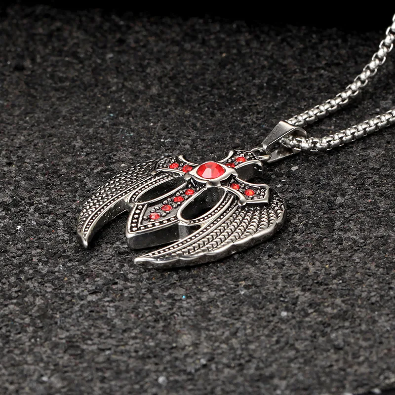 Нержавеющая сталь красный Стразы с ангельскими крыльями ожерелье-подвеска