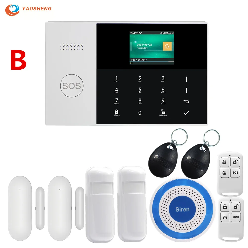 Set B Wifi GSM GPRS переключаемая беспроводная домашняя охранная сигнализация с управлением приложением ЖК-сенсорная клавиатура с датчиком движения - Цвет: Set B