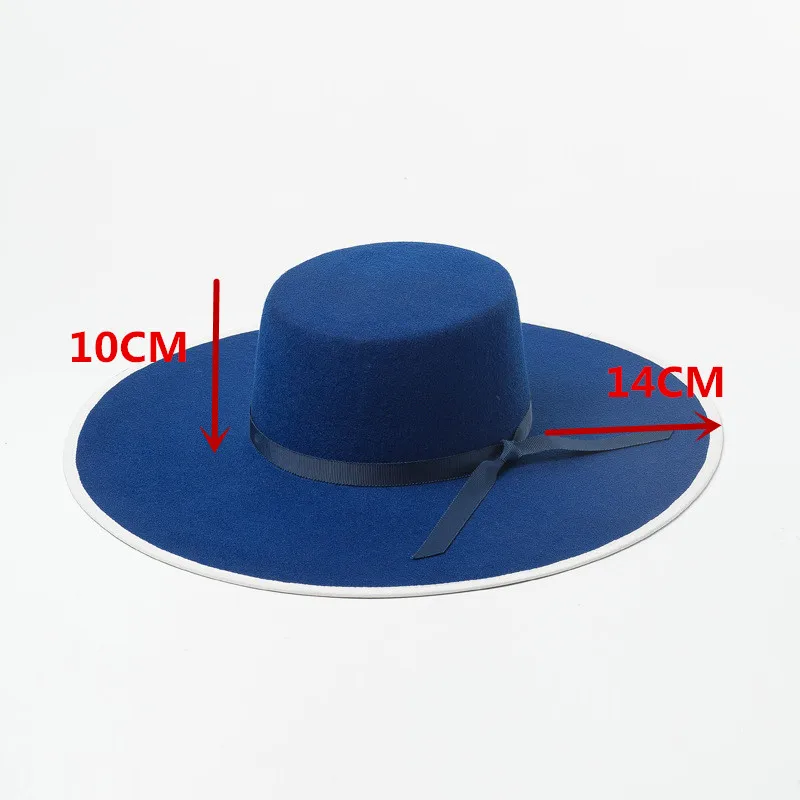 01909-HH8159B красивые синие полями зима осень шерсть твердая Шляпа Fedora мужчины женщины досуг Панама джазовая, шляпа