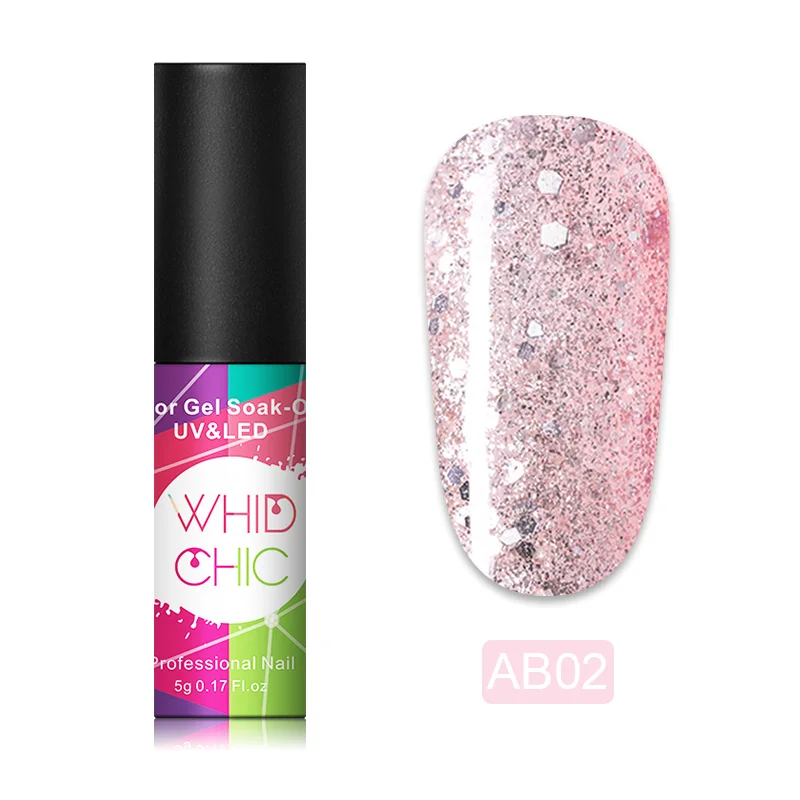 AB02 WHID CHIC 1 флакон 5 мл УФ-гель для ногтей Блестящий розовый синий золотой Блестящий цветной долговечный Гель-лак для ногтей - Цвет: AB02