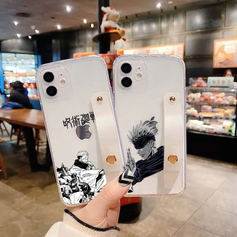 

animal Jujutsu Kaisen cartoon Phone Case Wrist Strap For iPhone 7 8 11 12 X XS XR MINI Pro Max Plus Hand Band Transparent Clear