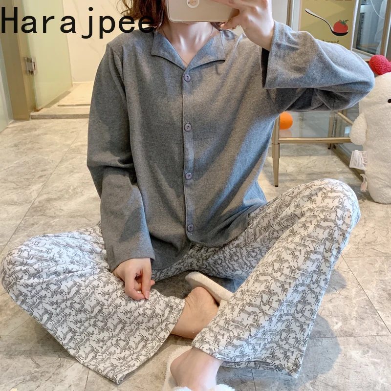 

Пижама в стиле ретро Harajpee Ins, одежда для сна с принтом зебры, Женская весенне-зимняя хлопковая свободная японская Домашняя одежда с длинным р...
