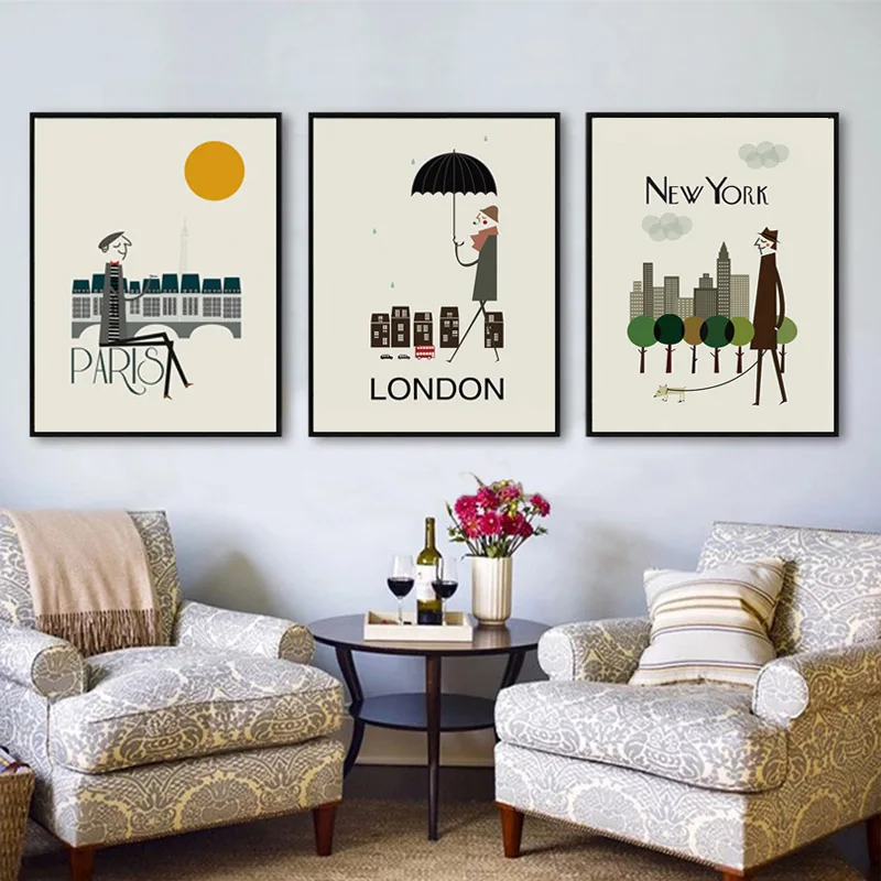 

Абстрактный город Нью-Йорк Лондон Париж печатные плакаты Печать на холсте картины настенные картины для гостиной домашний декор