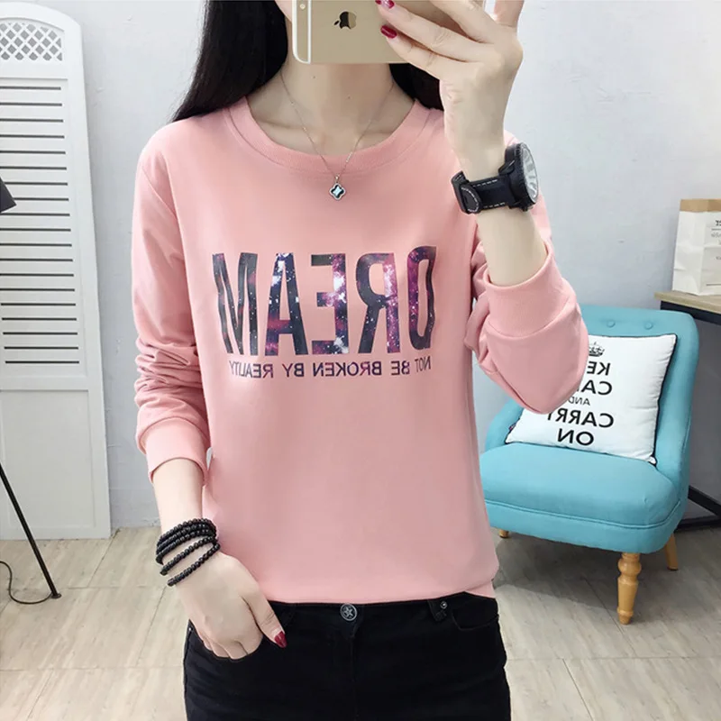

Sweater Women Loose Korean Style Ins2021 New Round Neck Thin Spring and Autumn Long-sleeved Shirt Ladies Jacket Printing N087