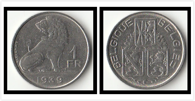 Бельгия монеты 1 Франк 1939 Европейская оригинальная монета старого