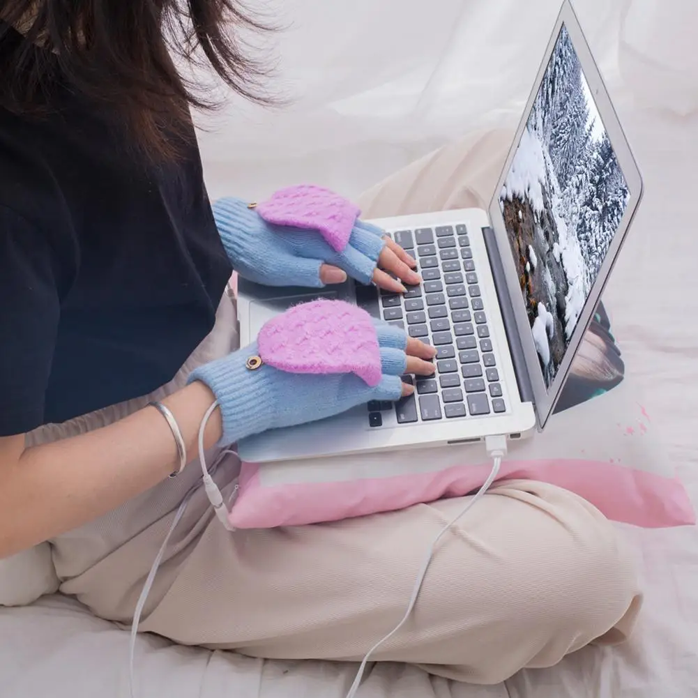 

Wool Warm Gloves Usb Heating Gloves Hand Warmers Winter Warm Hand Mittens Half Gloves Electric Heating Laptop Fingerless Y0z0