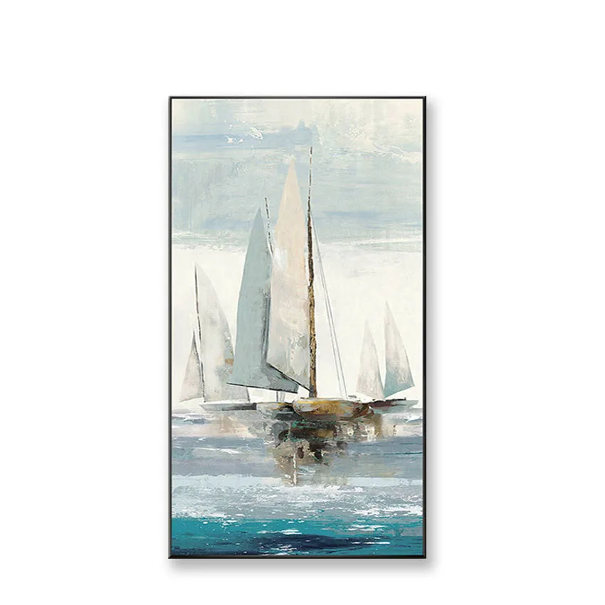 

Modern white sailboat picture for wall decoration Handmade acrylic oil painting on canvas art poster for living room entrance