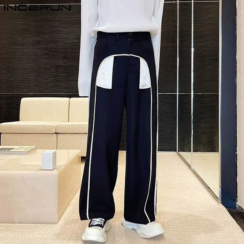 

Korean Style New Men Trendy High Waist Pantalons Handsome Well Fitting Party Shows Leaf Tie Striped Trousers S-5XL 2021 INCERUN