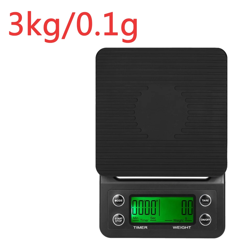 Black 3 кг/0,1 г капельные кофейные весы с таймером, портативные электронные цифровые кухонные весы, высокоточные электронные ювелирные весы с ЖК-дисплеем - Цвет: Black