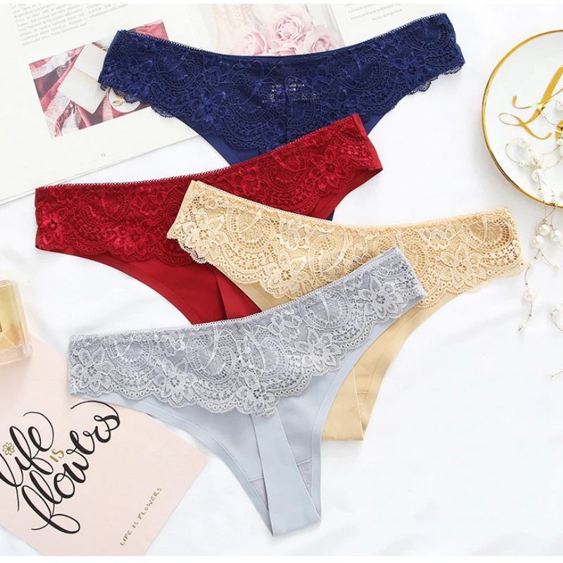 3 шт./лот льда шелковые стринги женские сексуальные кружевные трусики с низкой