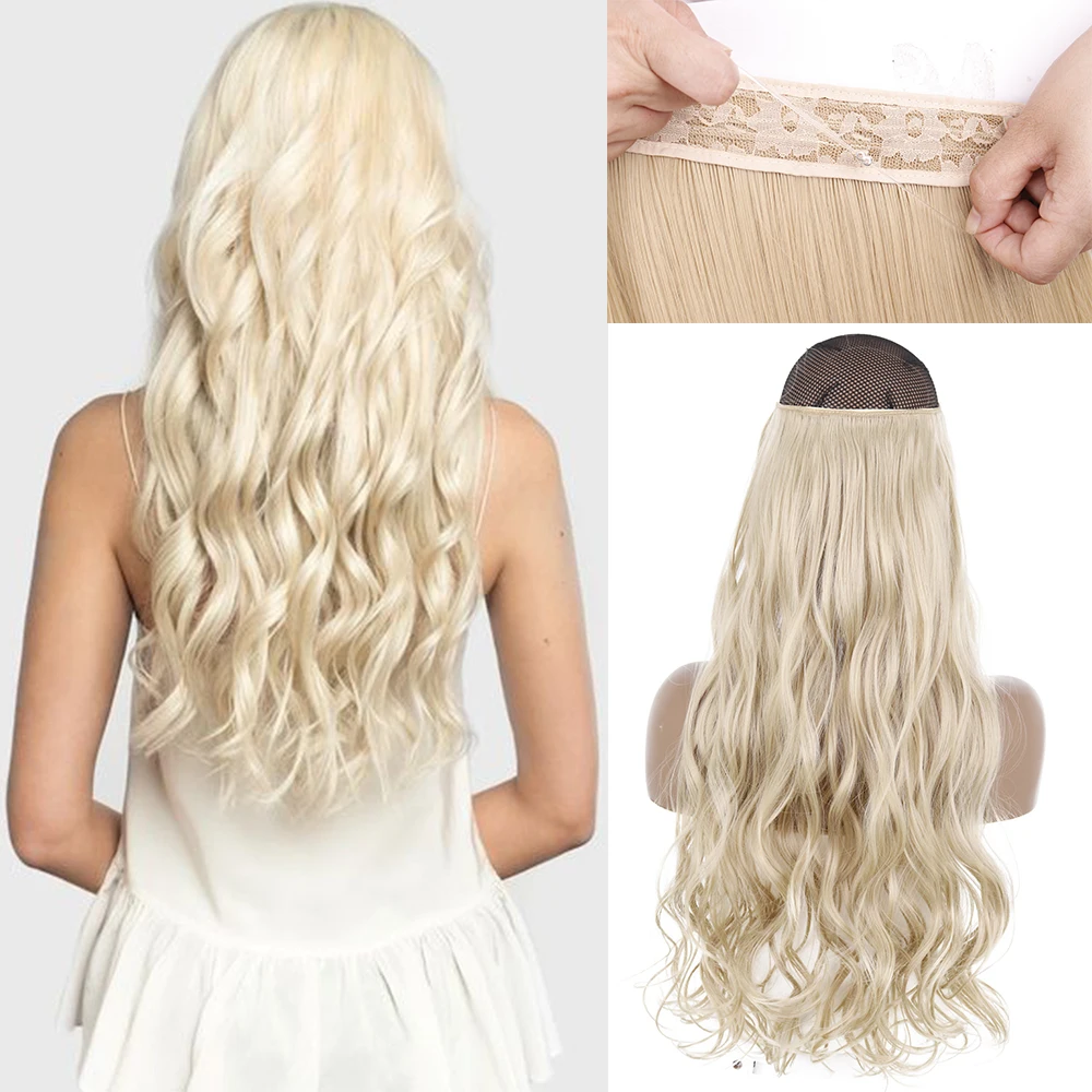 

Synthetic No Clip Halo Hair Extension Curly/Straight Secret Wire Natural Hidden Wire Hairpieces Adjustable Transparent Wire