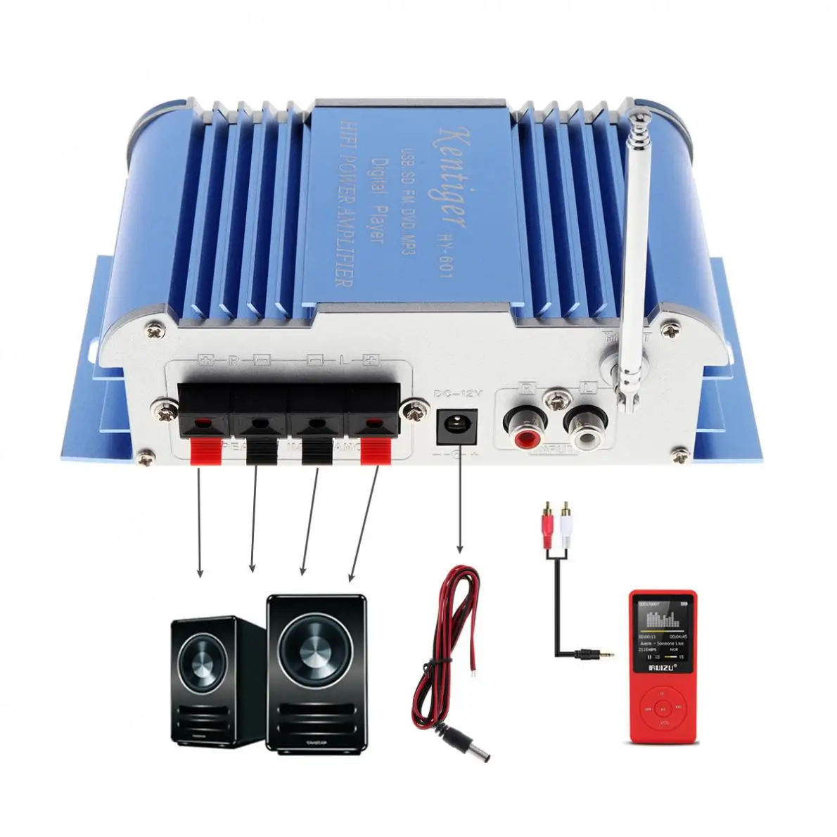 HY601 Hi-Fi мини Цифровой мотоциклетный Авто Стерео Мощность усилитель 2 канала режим