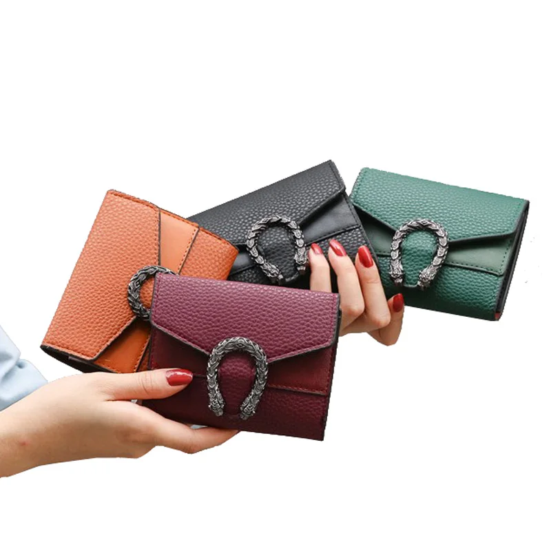 

Дамская короткая сумочка из искусственной кожи с зернистой поверхностью личи, складной мини-кошелек для денег, винтажный женский кошелек д...