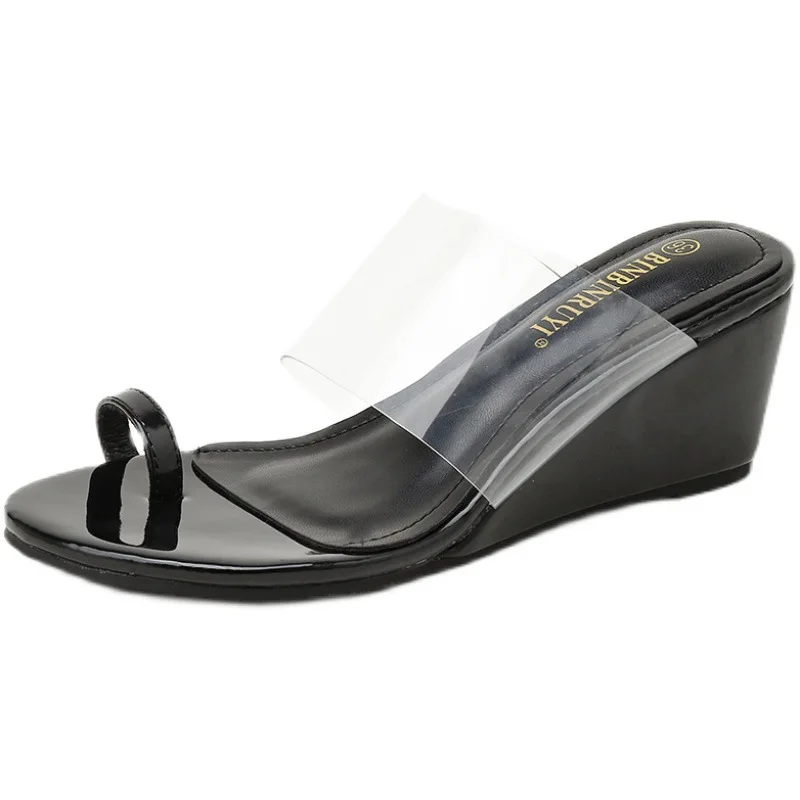 

Square heel Slippers Women Summer Low Slides Fashion Rubber Flip Flops Female Shoes On A Wedge Transparent Heel Block Luxury Haw