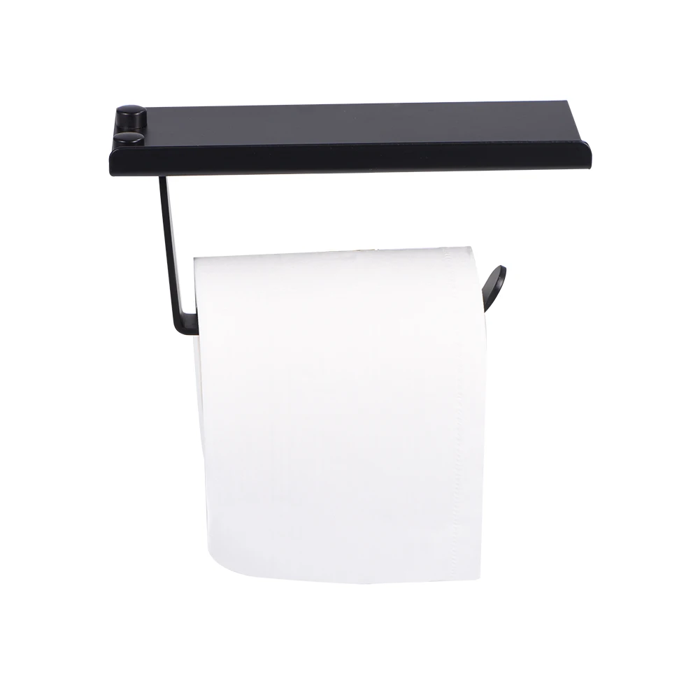 

Wall Space Aluminum Toilet Bathroom Paper Holder Phone Shelf Wall Mounted Accessories Black Color Roller Paper Towel Holder