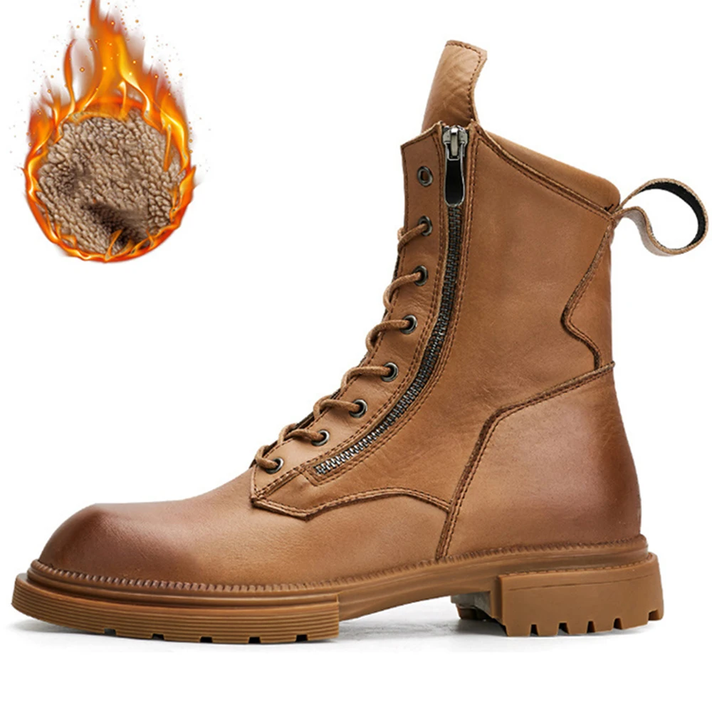

England Style Men High Top Genuine Leather Boots Autumn Winter Zipper Platform Work Boots Male High Quality Motorcycle Footwear