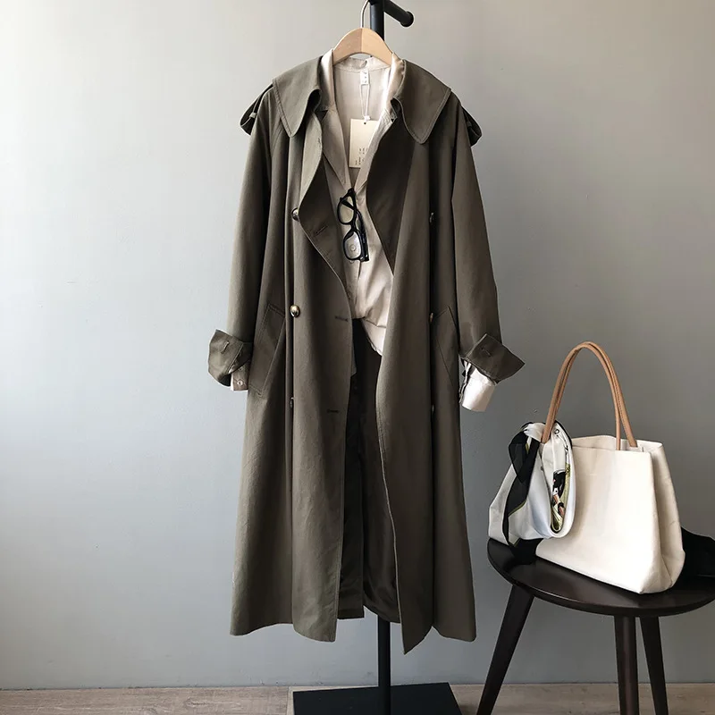 Женский Длинный тренчкот с поясом Свободный Повседневный 2021 # весна осень