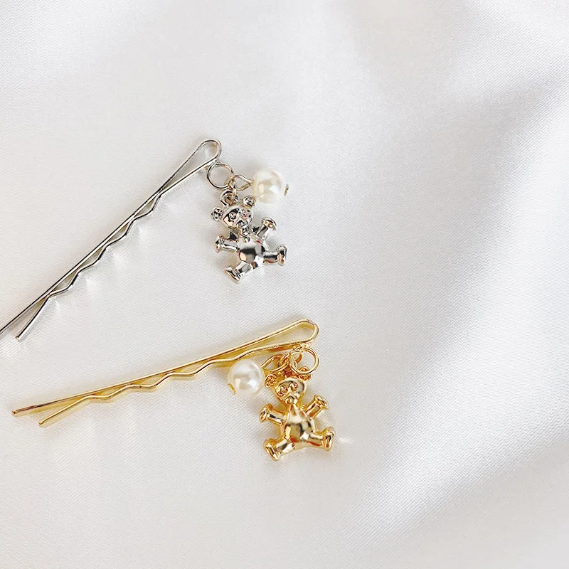 Женская заколка для волос золотистого цвета с жемчугом и медведем 2020 | Украшения