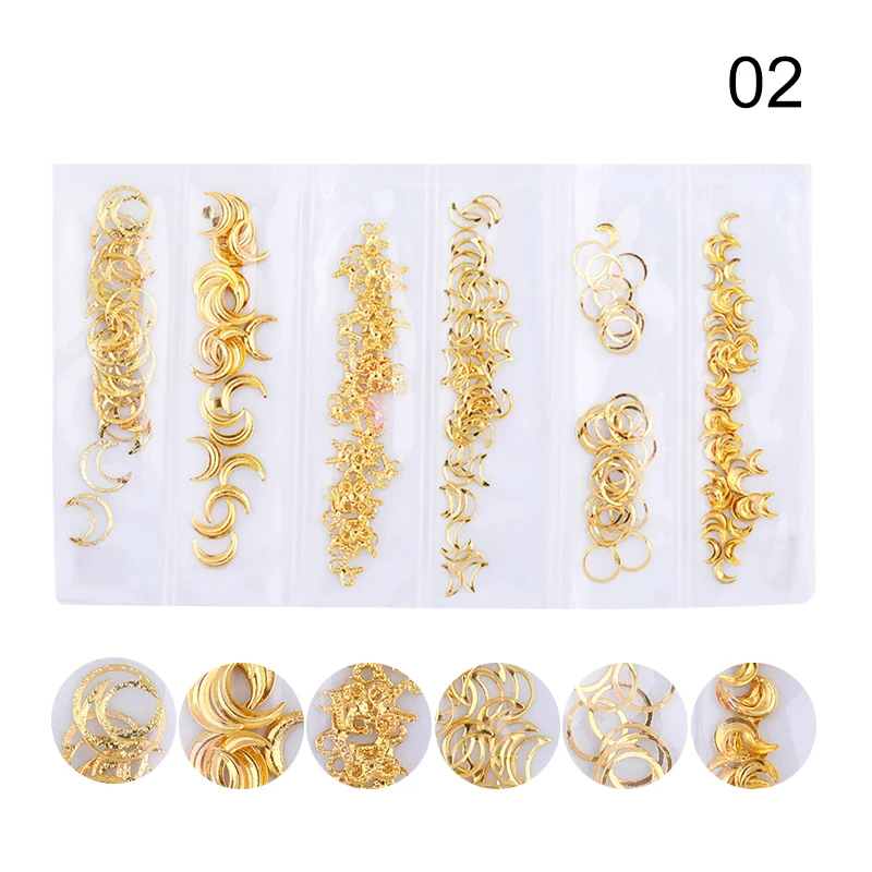 MAD DOLL 1 Bag DIY Nails Studs Hollow Rose Gold Silver Metal 3D Nail Decoration Mixed Size Rivet Manicuring Art Accessories | Красота и