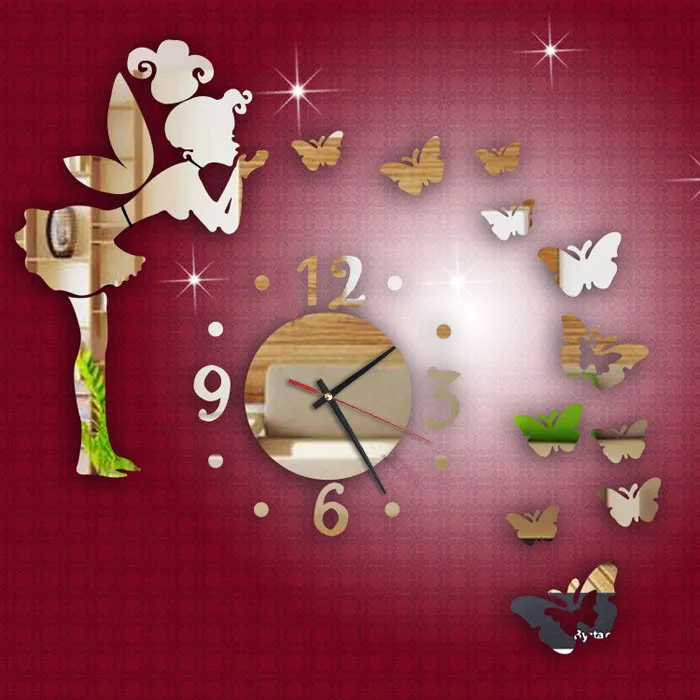 Зеркальные модные креативные настенные часы в современном стиле с изображением