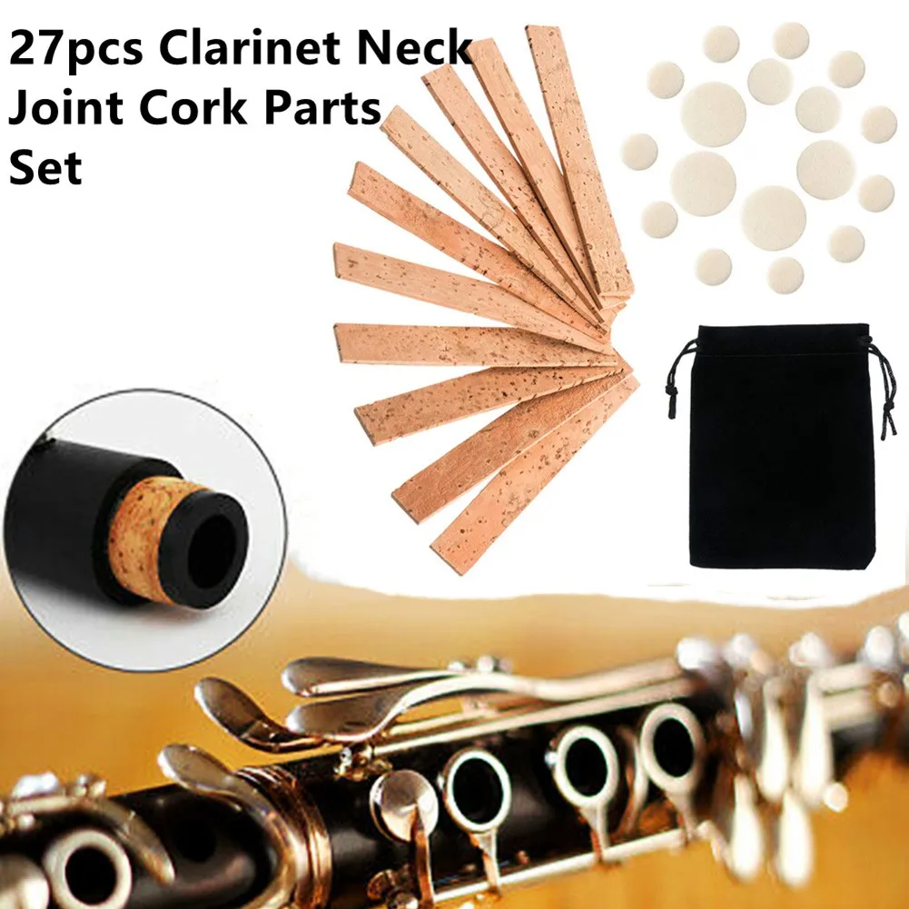 

27Pcs Clarinet Cork Sheet Sound Hole Pad Kits Neck Joint Cork Replacement Parts With Bag Bb Clarinet Woodwind Instrument Parts
