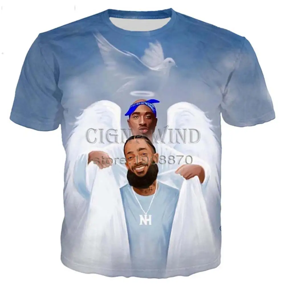 

New Men's Short Sleeve T-shirt 3D Printing Rapper Tupac 2Pac Hip Hop Style Summer Top