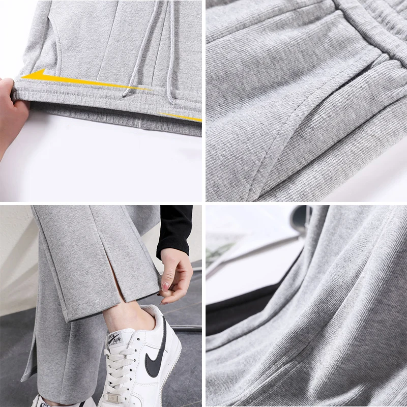 

Casual Front Split Fork Loose Straight Leg Trousers Women Basic High Waist Sweatpants 2021 New Wide Leg Pants Joggers Female