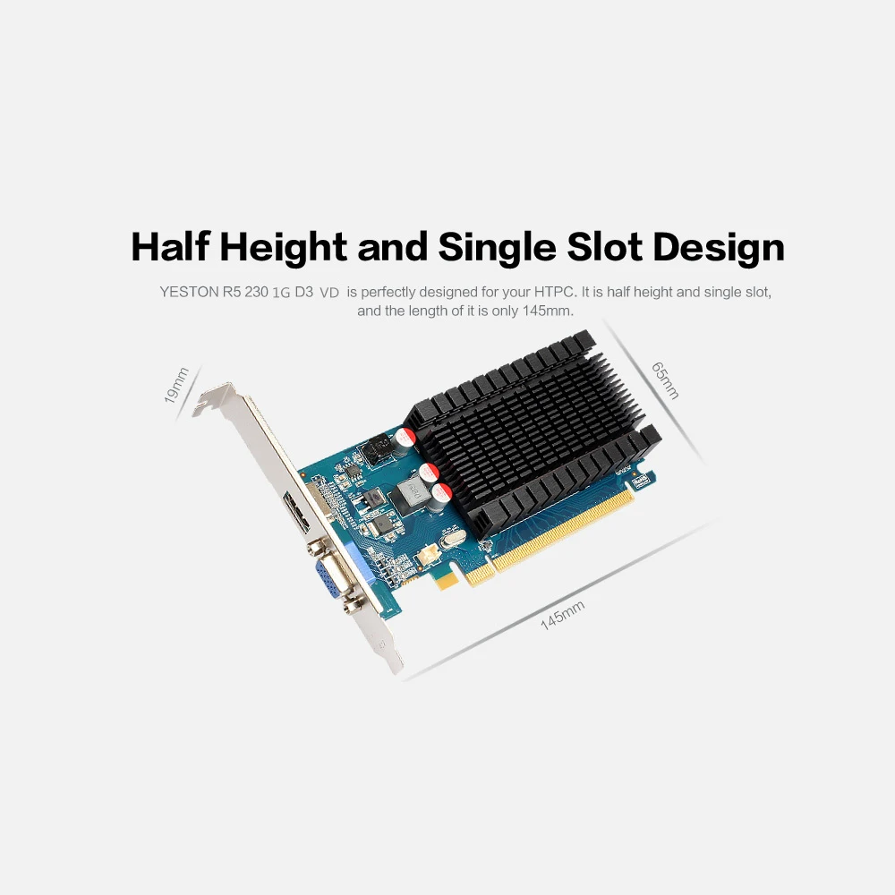 Yeston R5 230 1G D3 VD видеокарты 625 МГц 1 ГБ/64 бит/GDDR3 половина высоты HDMI/VGA низкое энергопотребление GPU