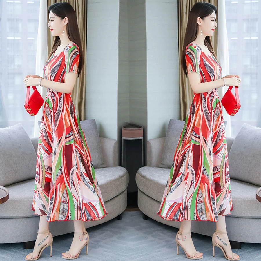 Женское пляжное платье макси винтажное шифоновое миди с принтом элегантное