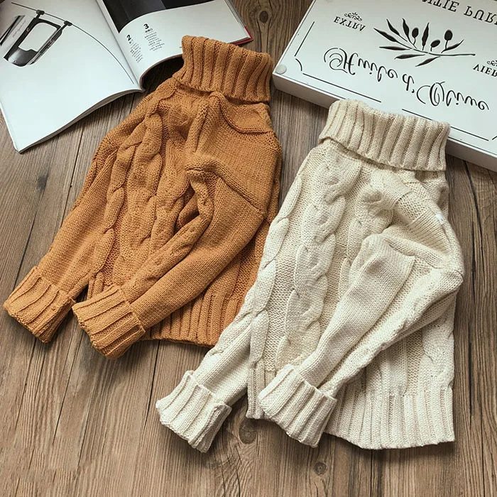 Детский свитер со жгутами и высоким воротником, Классический пуловер для девочек и мальчиков, осенне-зимний теплый трикотажный топ для мальчиков и девочек 2-7 лет