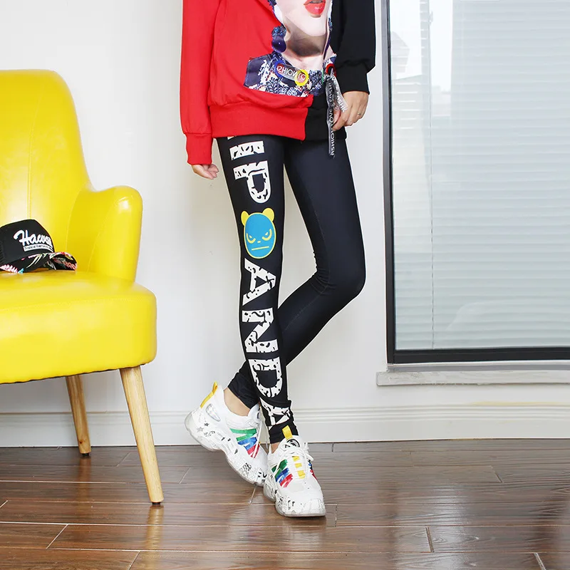 

Letter female trendy black thin tight-fitting thin printed leggings