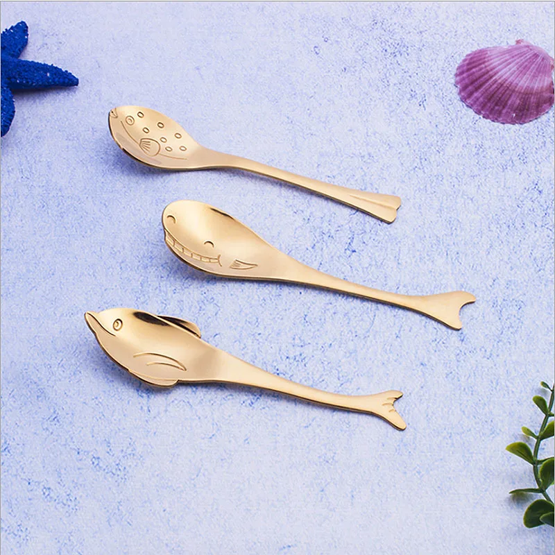 Детская ложка с мультипликационным рисунком морских животных рыб креативная