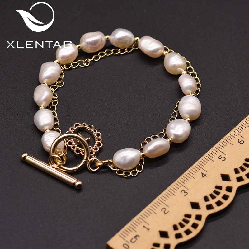 

Xlentag Original Design Natural Fresh Water Pearl Double Layer Bracelet For Women Jewelry bransoletki damskie GB0188