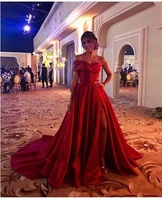 elegant sexy red one shoulder a line prom dresses sweetheart high side split satin sweep train formal dress evening party wear