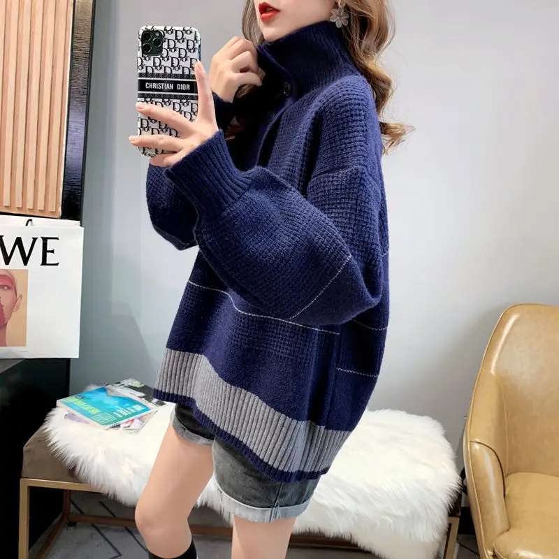 

Thickened high neck sweater women's middle and long loose knitted bottoming Shirt New Style in autumn and winter