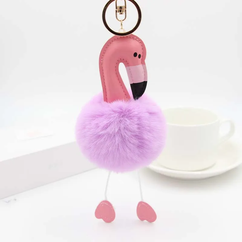 

Fashion Cartoon Flamingo Angel Keychain Pompom Fluffy Plush Keychain Handbag Car Decor Key Buckle Key Ring Key Chains Jewelry